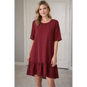 NWOT Gibson & Latimer Maroon Drop-Waist Dress | Size Large | Made in USA